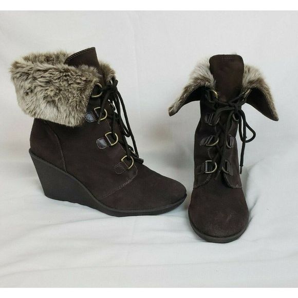 Bjorndal Kouri Wedge Boots Booties Brown Leather Fur Trimmed 11 - Picture 1 of 4